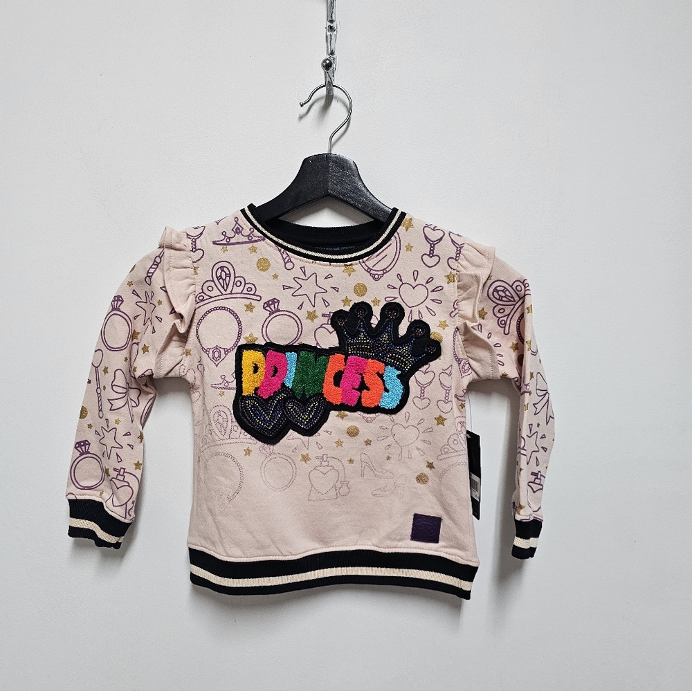 Elite Premium Denim Girls “Princess” Sequin Graphic Sweatshirt – Pink, Size 4–5
